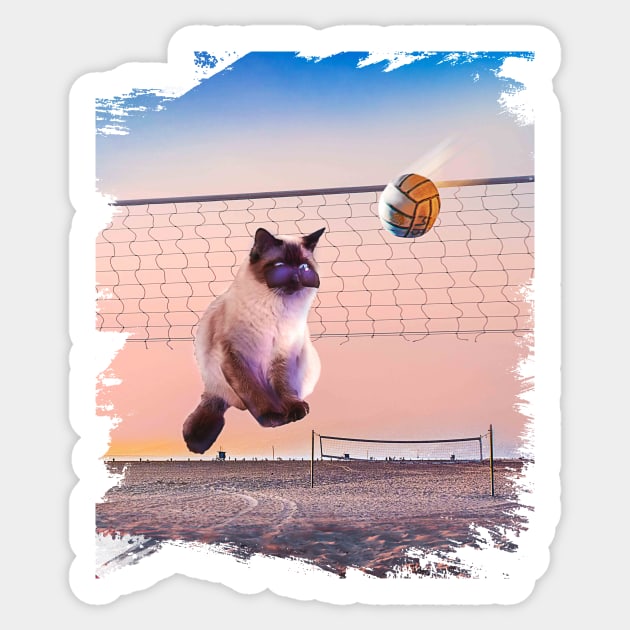 Siamese Cat Playing Beach Volleyball Sticker by Random Galaxy